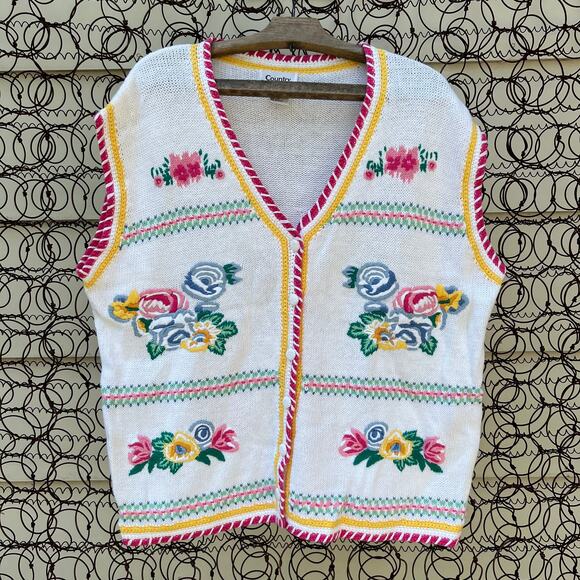 Country Suburbans pastel floral embroidered sweater vest XL - Picture 1 of 5